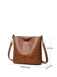 1pc Plain Color PU Leather Large Capacity Lightweight Crossbody Bag With Kangaroo Metal Decor, Suitable For Women Everyday Use, Versatile - Brown - View 9