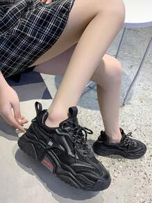 Giày thể thao đế dày thời trang cho nữ, tăng chiều cao, giày thể thao thường ngày cho mùa hè - màu đen - Xem 4
