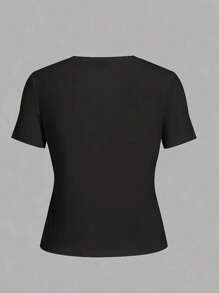 Camiseta de manga corta con gráfico de coche de carreras de cuello redondo para mujeres, ropa de verano - Negro - Ver 3