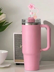 A2pcs/1set Heart & Letter Pomegranate Flower Straw Topper, Pink Cup Letter Marker, And Reusable Silicone Flower Straw Cover Caps For 10mm Diameter Straw, Cute Letter & Flower Decorations For Modern Minimalist Glass Cups, Cup Accessories, Holiday Party Gifts, Mother's Day Gift - Pink - View 8
