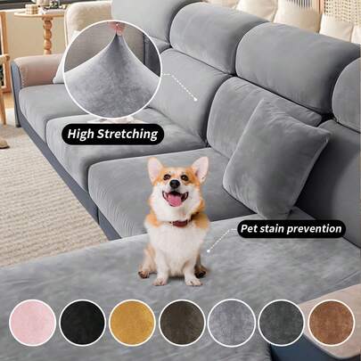 1pc Silver Fox Velvet Sofa Seat Cushion Cover, Classic Minimalist Solid Color Elastic Anti-Dust Decorative Protective Slipcover, Suitable For Hotel, Bedroom, Living Room Gifts Birthday Graduation Sofa Cover Couch Cover Sofa Covers Room Decor Living Room Decor