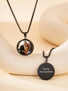 Customizable Photo Print Necklace, Geometric Circle Shape Can Be Engraved With Photos, Pendant Necklace For Mother's Day, Couples