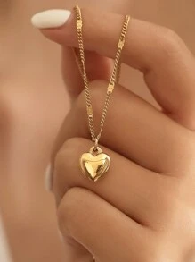 MONALLY 1 件奢华设计心形不锈钢项链，18K 镀金，防过敏吊坠礼物，适合女性情人节、妈妈、母亲、母亲节、礼物 - 金黃色 - 查看 1