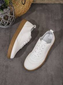 女士休闲黑色户外运动鞋，圆头一脚蹬，透气百搭，定制 - 白色 - 查看 3