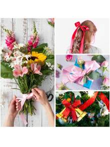 25 码/卷缎带，DIY 玫瑰花材料丝缎带装饰礼品包装织带婚礼派对蝴蝶结丝带，单面涤纶丝发带，花束用织物丝带，礼品包装用细绳丝带 - 紅色 - 查看 5