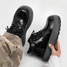Men's Solid Color Punk Style Chunky Boots, Comfy Non Slip Lace Up Casual Shoes For Men's Outdoor Activities Boots