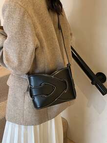 斜挎包，时尚潮流拼接交叉设计，棕色