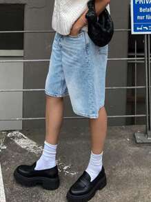 NVFelix 2025 New Women's Y2K Street Summer Casual Outdoor Hot Fashion Five-Point Shorts Straight-Leg Washed Jeans - Medium Wash - View 2