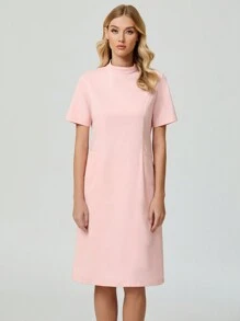 cimmuovere 舒适拉链短袖实用工作磨砂连衣裙，护士连衣裙，适合医疗保健，牙科，美容诊所，心理学家，私人护理 - 粉色 - 查看 3