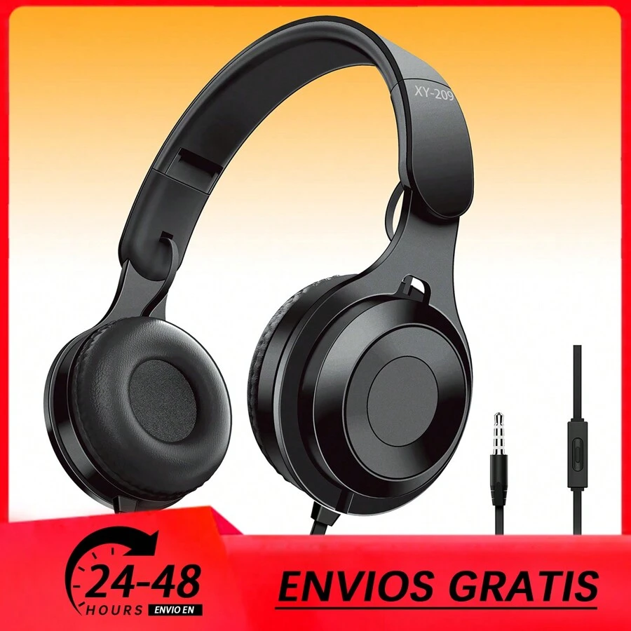 1/3/5pz Auriculares sobreaudífonos con cable, graves potentes, plegables, color pastel macarón, ideal como regalo de fiestas, auriculares con cable plegables para juegos, aislamiento de ruido, larga duración de batería, auriculares para estudiantes. - Negro - Ver 1
