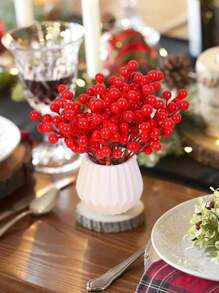 10 件人造红色浆果茎 6.49 英寸圣诞红浆果精选冬青浆果树枝用于圣诞树装饰节日 DIY 工艺品圣诞饰品婚礼家居装饰，圣诞节 - 彩色 - 查看 4