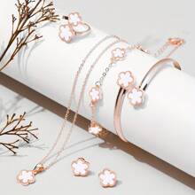 6 件/套韩式五叶花耳环、项链、手链、戒指首饰套装，时尚幸运花和梅花配饰，适合情人节、日常佩戴、节日礼物、妈妈、母亲、母亲节、礼物 - 玫瑰金 - 查看 13