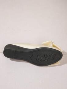 Mocassins femme style vintage casual, couleur unie, bout rond, décor nœud, talon bas, glissant, grande taille et largeur