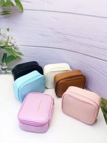 1pc Minimalist Waterproof Square Makeup Bag, PU Leather Large Capacity Cosmetic Organizer Pouch, Portable Carry Small Items Bag