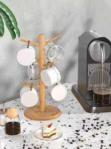 1 Stück Bambus Tassen Halter Baum - Kaffee- und Teetassen Organizer mit 6 Haken für die Arbeitsplatte - stilvoller Kaffee Bar Zubehör