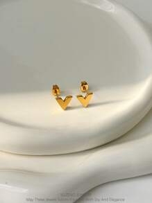 1 对 Inital 耳环 - 时尚不锈钢 14K 镀金耳钉式耳环，女士可爱字母耳环 - 金黃色-耳釘 - 查看 5