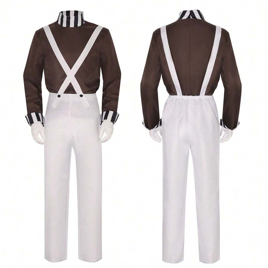 In Stock Oompa Loompa Role Play Chocolate Disguise Top And Pants Fantasy Costume Adult Party Colorblock Halloween - Chocolate Brown - View 1