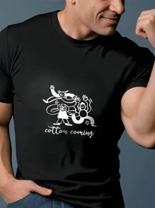 Unique Cartoon Pattern Printed T-Shirt, Summer Short Sleeved Round Neck Top, Comfortable And Versatile For Daily Outdoor Use