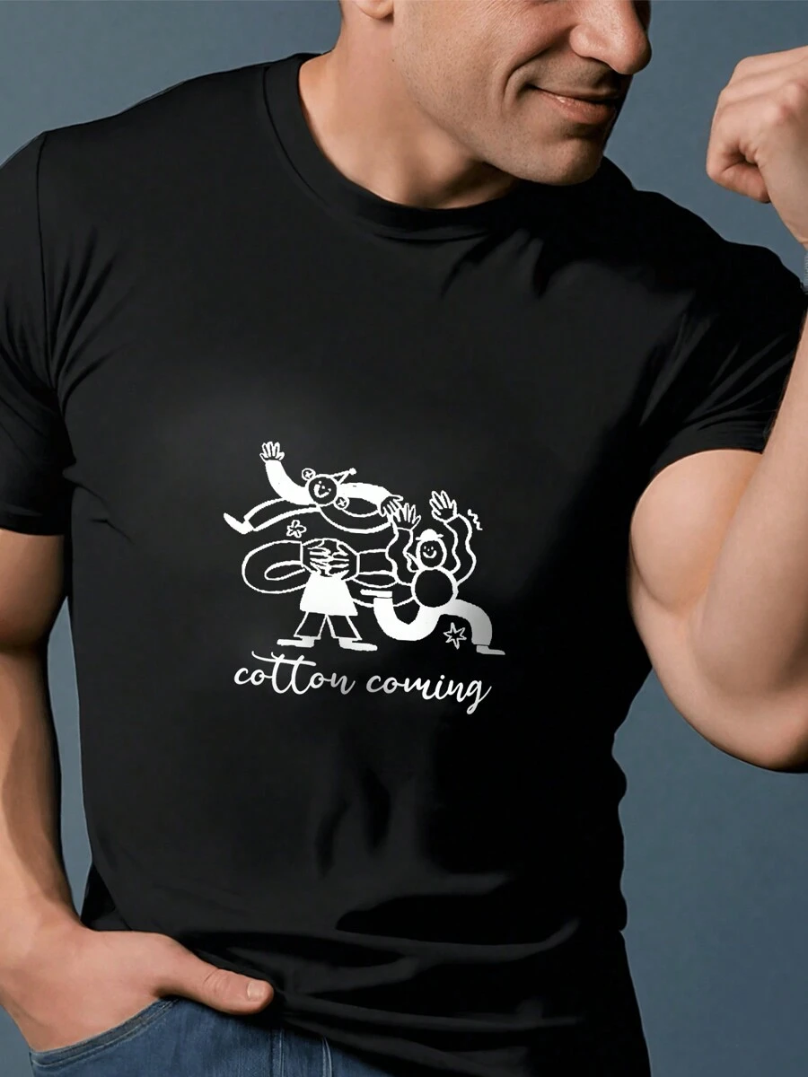 Unique Cartoon Pattern Printed T-Shirt, Summer Short Sleeved Round Neck Top, Comfortable And Versatile For Daily Outdoor Use