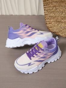 Damen Lässig Schuhe mit dickem Sohle und warmer Fütterung, runde Zehenkappe mit Flammen Muster, leichte Laufschuhe, weiche rutschfeste Sohle für Outdoorsport