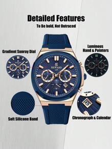 REWARD Men's Quartz Watch Business Fashion Style Timing Calendar Luminous Hands Multi-Functional Men Wristwatch High Quality Gift Classic Design Silicone Watch Band - Navy Blue - View 9