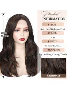 Chic Straight Layered Wigs For Women Synthetic Wig 4X1 Lace Wig Soft Synthetic Hair, Rose Net Cap, Mixed Brown Black Color For All Skin Women, Easy To Style, Natural Look, Short To Medium Length - Brown Highlight - View 5