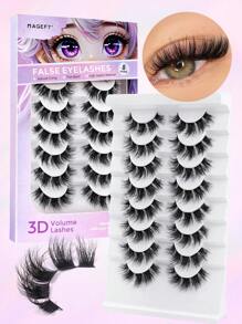 MAGEFY 1/8 对 D 卷曲交叉假睫毛簇状蓬松全条，2 种款式可供选择，湿润仿貂皮睫毛蓬松凌乱睫毛延长化妆时尚长浓密自然卷曲湿假睫毛，假睫毛派对日常化妆假睫毛，3D 假睫毛自然假睫毛戏剧性浓密假睫毛化妆睫毛延长，自然逼真睫毛全条睫毛持久纤长浓密流行化妆美容工具﻿