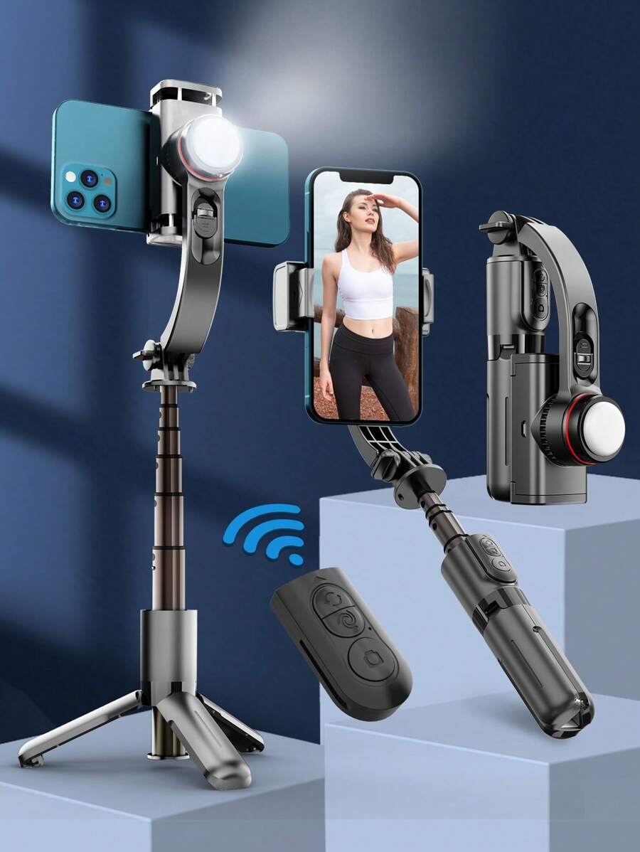 AXNEN Gimbal Stabilizer With Extendable Selfie Stick Tripod, With Fill Light And Wireless Remote Control, Compatible With Smartphones