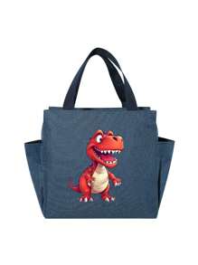 卡通恐龙印花保温午餐袋 - 双层设计，厚铝箔，拉链封口，帆布衬里，时尚野餐袋，完美的礼物选择
