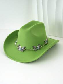 1pc Silvery Metal Butterfly Felt Cowgirl Hat, Fashionable , Suitable For Western-Style Outfits And Occasions Like Western Themed Events, Music Festivals