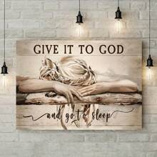 1pc Enfróntalo a Dios - Arte de Pared en Lienzo Inspirador con Marco - Textura de Madera Rústica, Listo para Colgar, Perfecto para Decoración del Hogar, Dormitorio o como Regalo Pensativo, Arte de Pared Grande - Negro - Ver 3