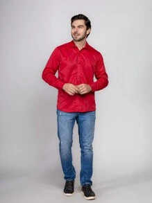 Men's Plain Wrinkle-Free Dress Shirt - Red - View 3