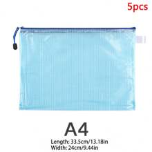 5pcs Zipper A4 Clear Grid PVC Plastic Document Bag, Student Test Paper File Folder, Office Supplies