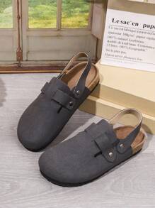 1 双纯色舒适时尚百搭抗起球防滑平底凉鞋 - 灰色 - 查看 4