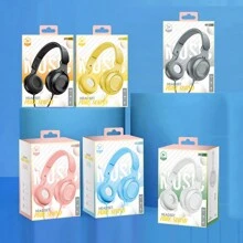 1/3/5pz Auriculares sobreaudífonos con cable, graves potentes, plegables, color pastel macarón, ideal como regalo de fiestas, auriculares con cable plegables para juegos, aislamiento de ruido, larga duración de batería, auriculares para estudiantes. - Negro - Ver 6