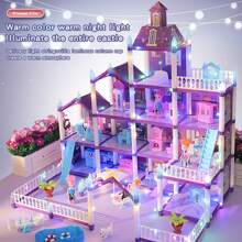 Juego de muñecas de bricolaje con casa de muñecas, incluye muñeca y muebles, regalo de casa de muñecas de princesa, con característica que brilla en la oscuridad (requiere suficiente absorción de luz), (tira de iluminación gratis, muñeca gratis) - Morado - Ver 3