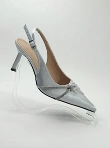2025 Fashion Rhinestone High Heel Pointed Toe Pumps For Women, French Elegant Style - Silver - View 7