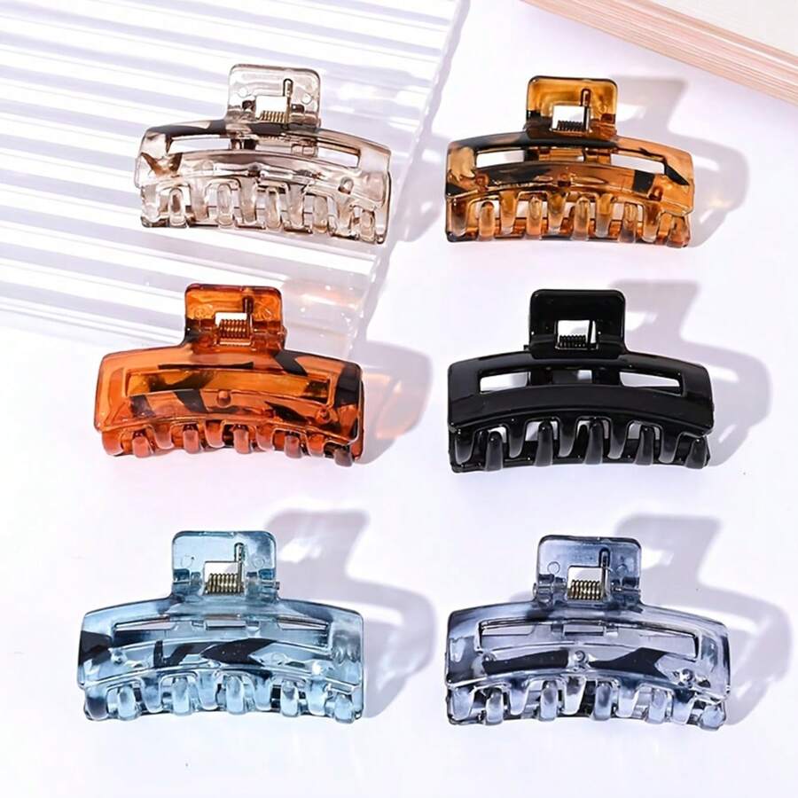 6pcs/Set Minimalist Clear Plastic Hair Clips - Women Hollow Rectangle Hair Claw, Medium Size, Multi-Functional Half-Up Hairstyle Accessories, Suitable For Daily Wear, Great Gift For Valentine's Day And New Year - Multicolor - View 1