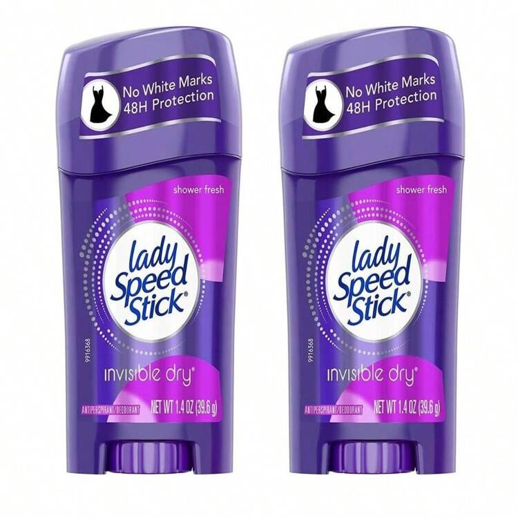 Lady Speed Stick Desodorante y Antitranspirante Invisible Dry, Aroma a Ducha Fresca, Paquete de 2 unidades de 1.4 Onzas - Multicolor - Añade 1