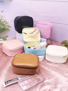 1pc Minimalist Waterproof Square Makeup Bag, PU Leather Large Capacity Cosmetic Organizer Pouch, Portable Carry Small Items Bag