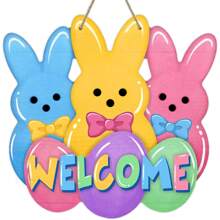 Carteles de puerta de entrada con conejito de Pascua, ganchos de puerta de madera con conejito lindo para decoraciones de pórtico exterior, coronas de Pascua de huevos de primavera de madera para colgar en pared interior, decoración del hogar, decoración de habitación, decoración de pared