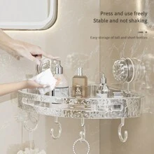 1pc Bathroom Corner Shelf With Hook Wall Mounted Corner Storage Rack Towel Bar No Drill Space Shower Storage Rack Bathroom Organizer Home Bathroom Decor Summer - Multicolor - View 4