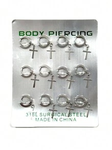 Men's And Women's Hoop Earrings With Cross/Without Cross Stainless Steel - 銀色 - 查看 2