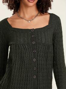 Y2K Fairy Grunge Knit Long Sleeve Tunic Tops Low Cut Peplum Babydoll Blouse Button Down Harajuku 90s Sweater - màu đen - Xem 5