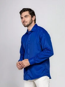 Men's Plain Wrinkle-Free Dress Shirt - Xanh đậm - Xem 6