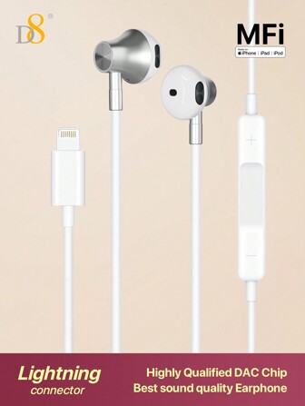 D8 Headphones With Lightning Connector. Microphone With Built-In Remote To Control Music, Phone Calls, And Volume. Wired Earbuds For I Phone Earbuds Wired Earphones With Microphone,Isolation Noise