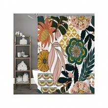Boho Floral Shower Curtain, Tropical Leaves Fabric Cloth Shower Curtains For Chic Elegant Bathroom Decor, Modern Farmhouse Abstract Colorful Flower Shower Curtain - Leaves - View 4