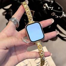 LuLuTom 1 pièce Bracelet de luxe avec design de fleur en diamant, bracelet de montre en métal en acier inoxydable doré compatible avec Ultra/SE/S10/9/8/7/6/5/4/3/2/1, compatible avec les bracelets de 38/40/41/42/44/45/46/49mm