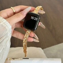 LuLuTom 1 pièce Bracelet de luxe avec design de fleur en diamant, bracelet de montre en métal en acier inoxydable doré compatible avec Ultra/SE/S10/9/8/7/6/5/4/3/2/1, compatible avec les bracelets de 38/40/41/42/44/45/46/49mm