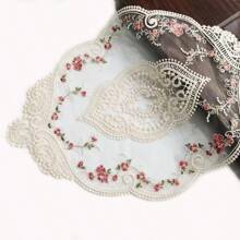 复古法式钩针蕾丝餐垫和杯垫套装，刺绣蕾丝桌布和杯垫适用于玻璃餐桌、梳妆台、婚礼、派对装饰